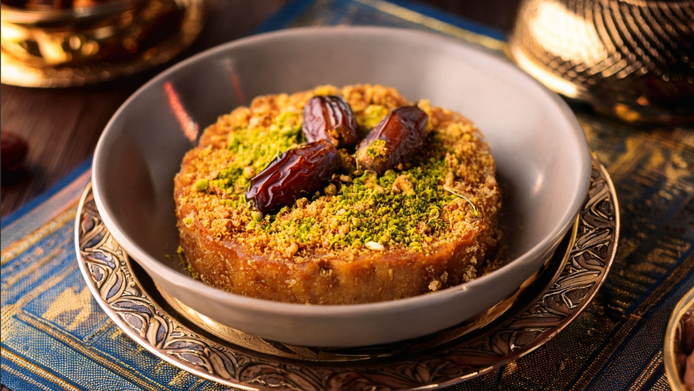 Image of Manuka Honey & Saffron Infused Date Delight with Pistachio Crumble