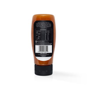 Brown bottle with black label on a white background