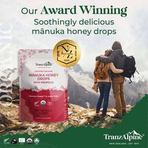 TranzAlpine Organic Manuka Honey drops with propolis award winning