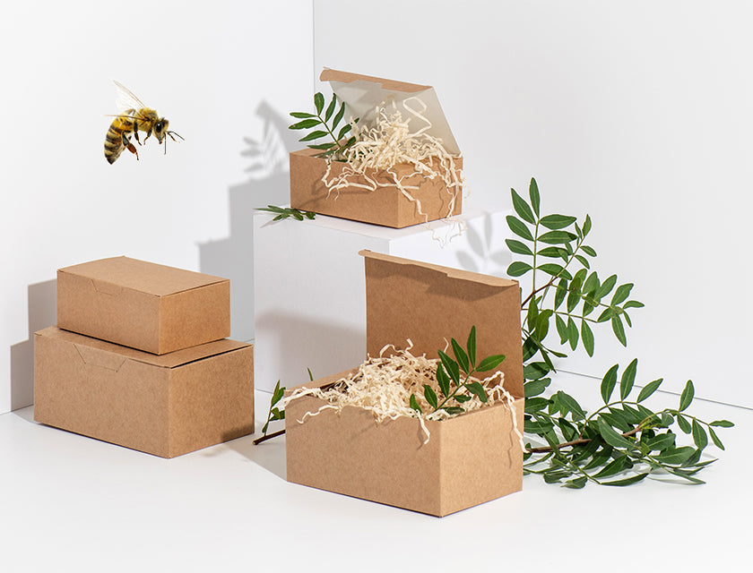 Eco-friendly packaging used by Manuka Honey of NZ and a bee.