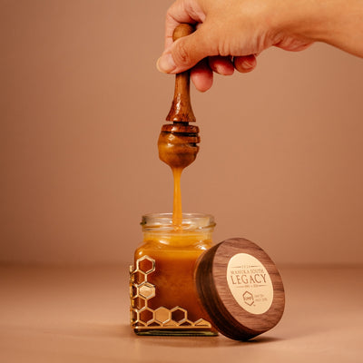 Manuka South Open Jar with Dipper and hand 