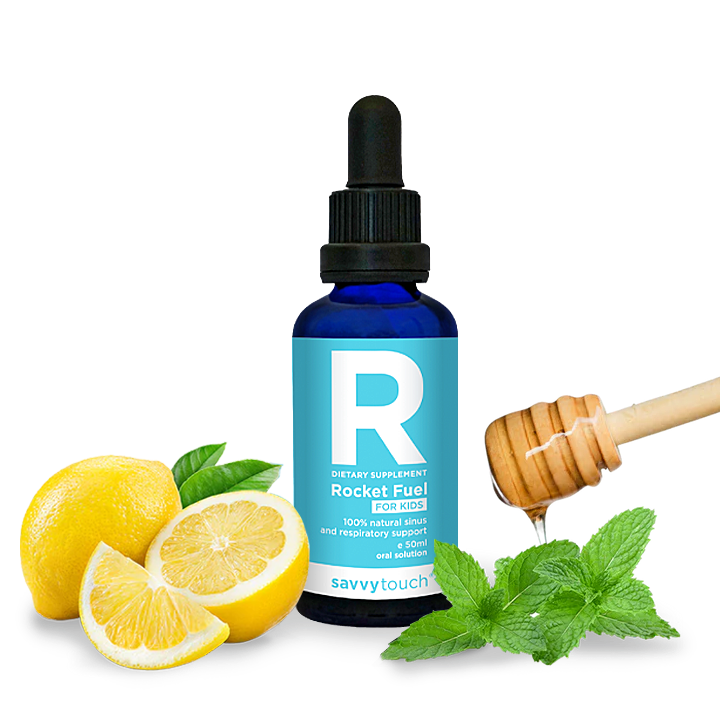 Rocket Fuel for Kids bottle with lemon and honey dipper