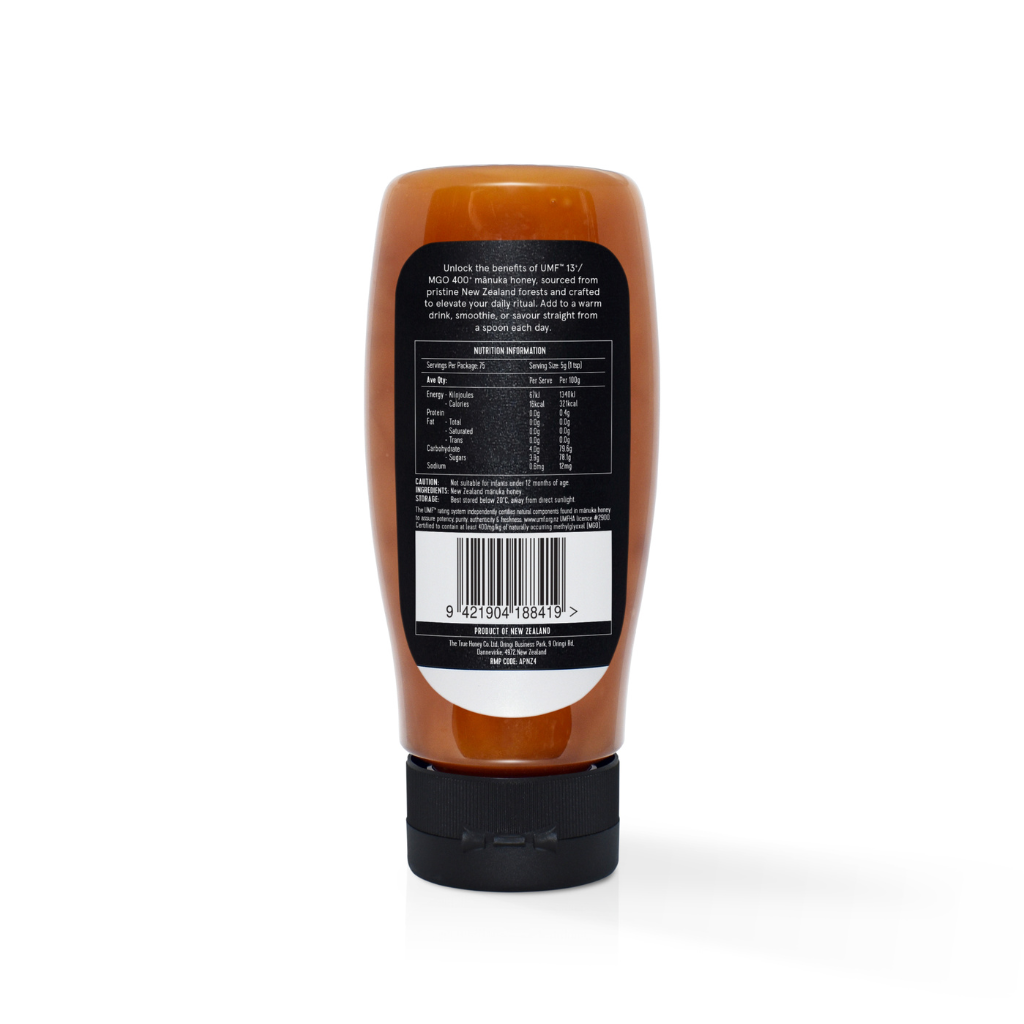 Brown bottle with black label on a white background